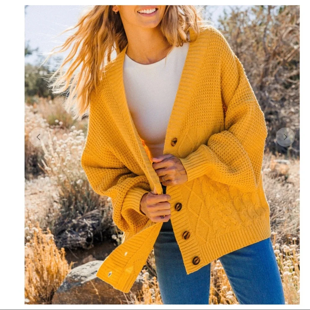 #37 Boho Chic Stylish V Neck Button Down Knit Cardigan - Picture 2 of 5